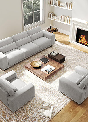 89″ Modern 3-Seater Sofa with Deep Seats and Wide Armrests, Upholstered in Grey with Removable Cotton-Linen Cushion Cover, Ideal for Living Room Comfort