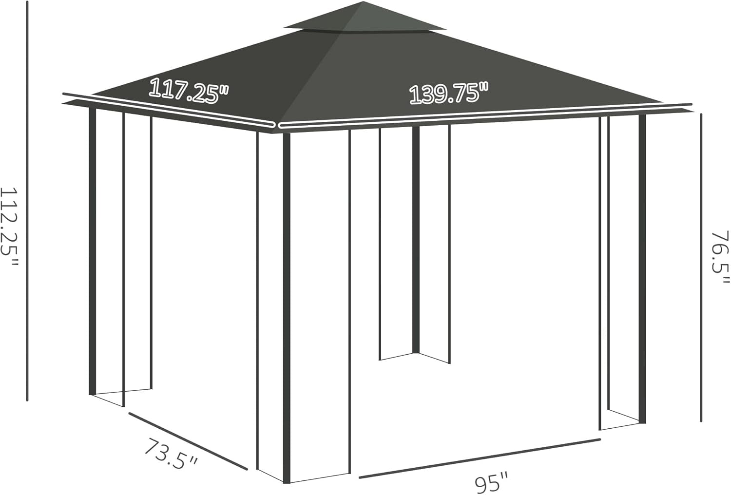 10' X 11.5' Metal Patio Gazebo, Double Roof Outdoor Gazebo Canopy Shelter with Tree Motifs Corner Frame and Netting, for Garden, Lawn, Backyard, and Deck, Gray