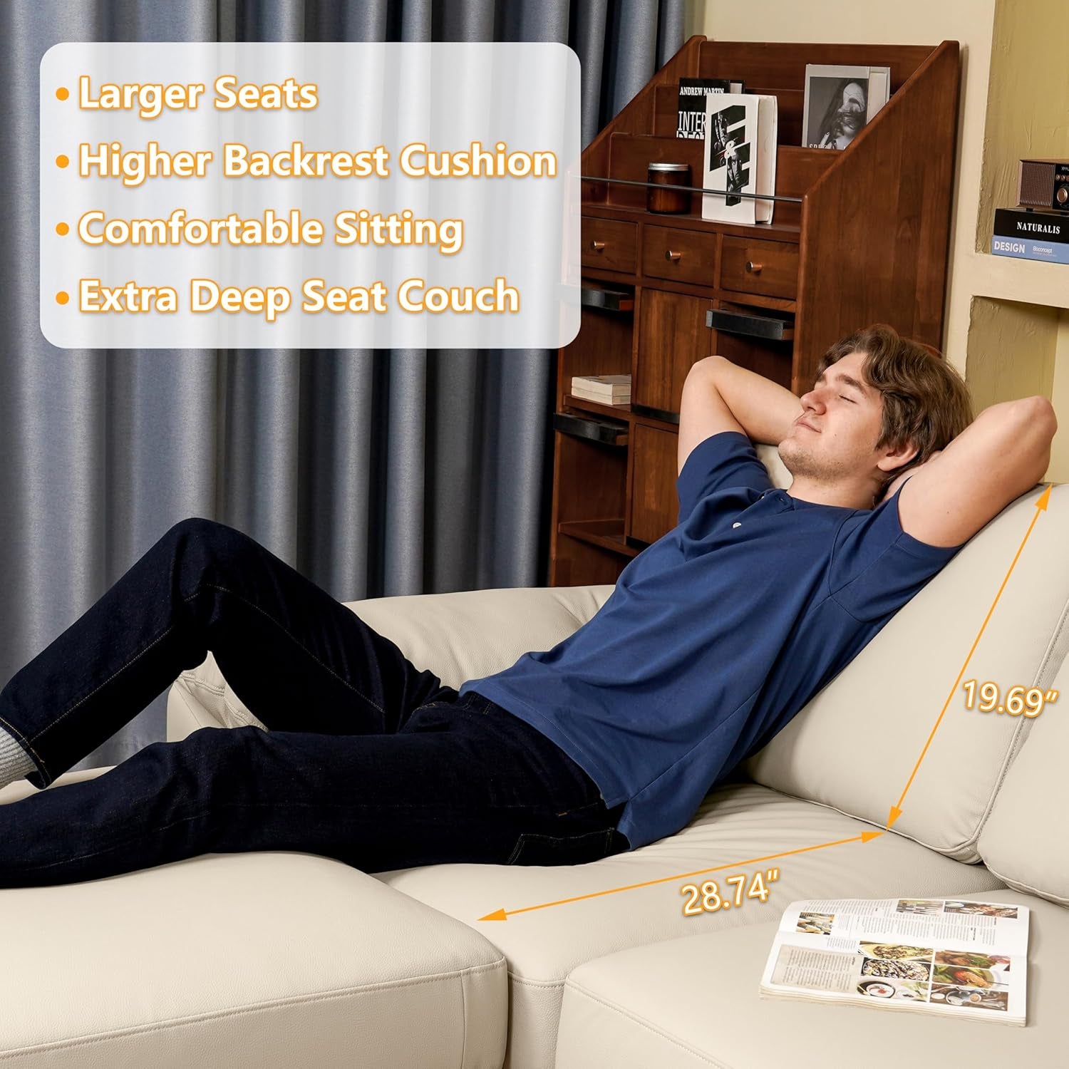 Faux Leather Sectional with Ottoman, Oversized Modular Couch, Modular Sectional Sofa with Deep Seat, Scratch Resistant Faux Leather Material, U Shaped Couch for Big Spaces, Beige