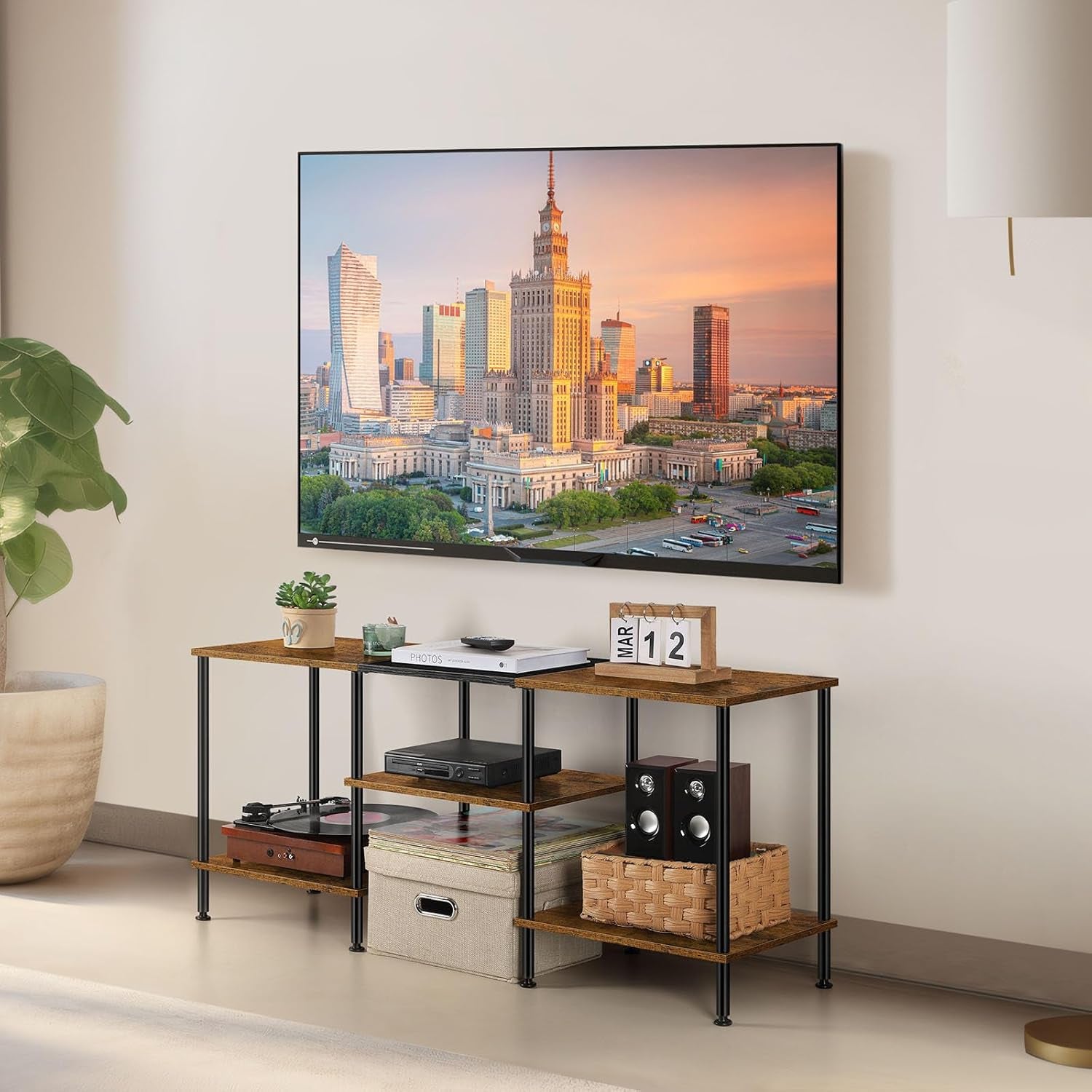 50 Inch TV Stand for Bedroom Rustic Brown TV Entertainment Center with Storage 3 Tier TV Table Stand for Living Room TV Console Table for 50 43 40 32 Inch TV