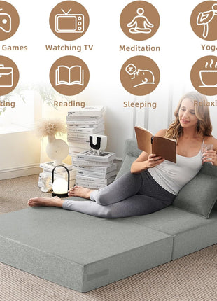 Folding Sofa Bed | Convertible Sleeper Chair for Adults, Linen Futon Chair with Pillow, Ideal for Home, Dorm, Apartment, and RV Living Rooms, Standard Size, Light Gray