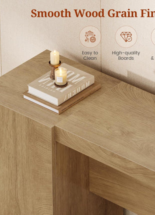 70.9-Inch Extra Long Console Table with Dual Storage Cabinets, Wooden Sofa Table for Behind Couch, Elegant Entryway Table with Double Base for Living Room, Hallway, and Foyer in Natural Oak Finish