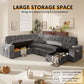 Modular Sectional Sleeper Sofa with Pull Out Bed, U Shaped 7 Seat Sectional Couches for Living Room, 108 Inch Sofa Bed with Adjustable Backrest | Hidden Storage | Wide Armrest | Grey