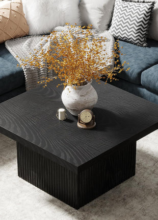 Tribesigns 31.5-Inch Fluted Square Coffee Table in Black Finish, Mid-Century Modern Design, Large Living Room Cocktail Table with Easy Assembly