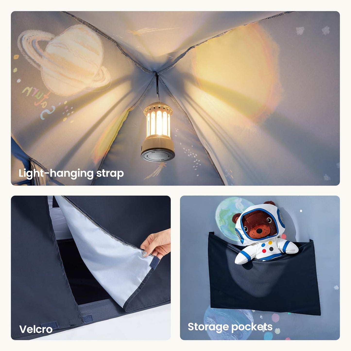 Space Galaxy Bed Tent for Kids – Sleep Bed Canopy with 9 Planets Design, Easy-To-Install Indoor Kids Play Tent, Imaginative Playhouse, Ideal Gift for Boys & Girls – 77" X 40" X 46"