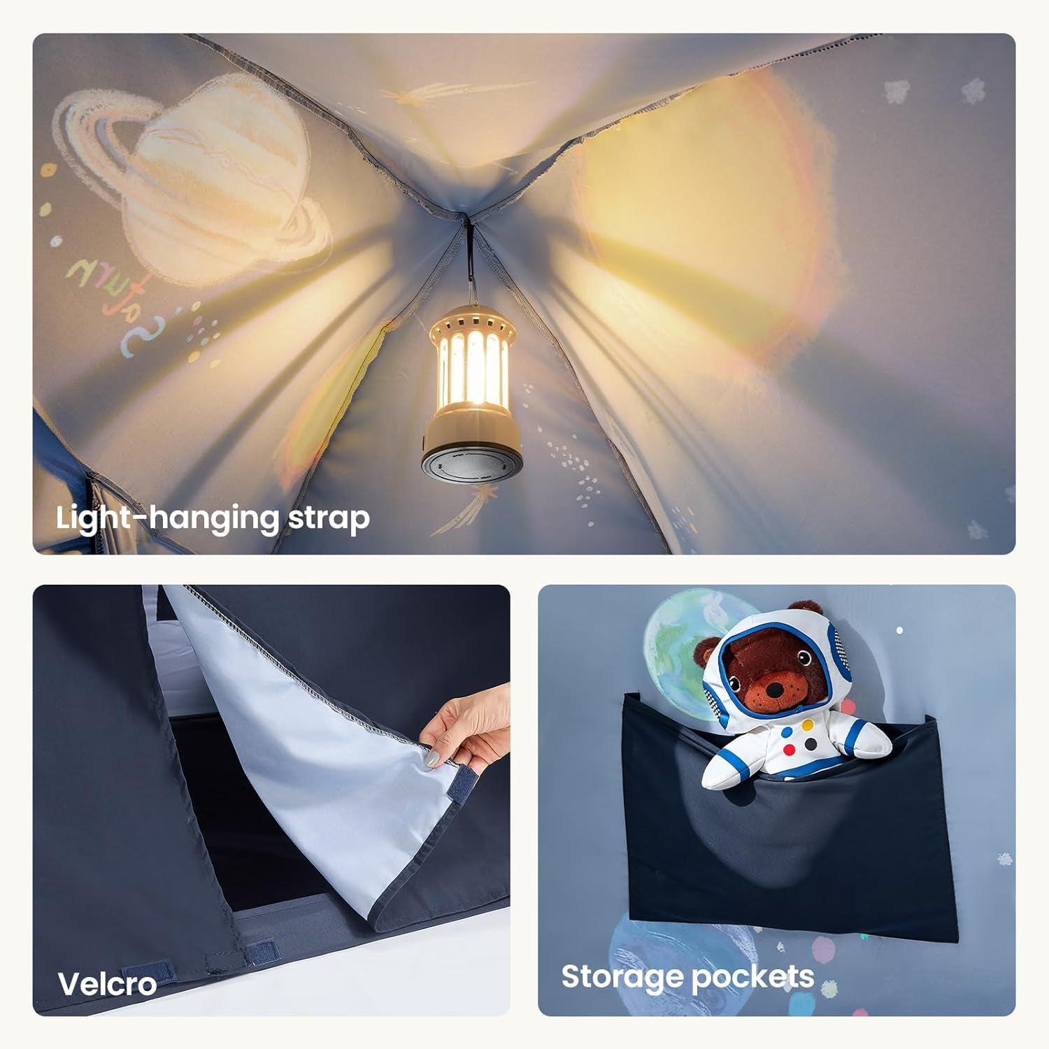 Space Galaxy Bed Tent for Kids – Sleep Bed Canopy with 9 Planets Design, Easy-To-Install Indoor Kids Play Tent, Imaginative Playhouse, Ideal Gift for Boys & Girls – 77" X 40" X 46"