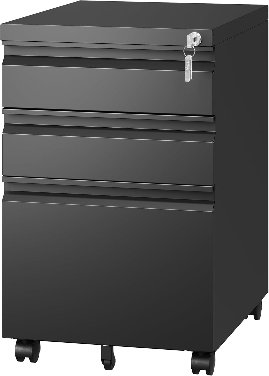 3 Drawer Mobile File Cabinet with Lock,Under Desk Metal Filing Cabinets for Home Office Organizer Letters/Legal/A4((Fully Assembled-Black)