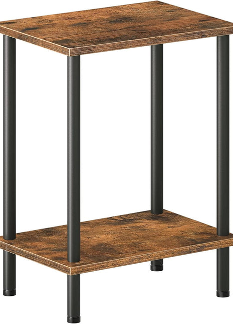 Rustic Brown End Table with Dual Storage Shelves, Compact Nightstand for Living Room and Bedroom, Sturdy Frame, Effortless Assembly