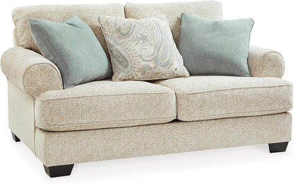 Monaghan Vintage Loveseat with Accent Pillows, Reversible Cushions and Rolled Arms, Beige