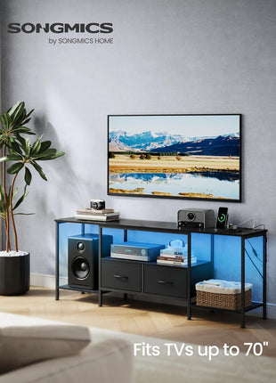 BELLAH Collection Contemporary TV Stand with Power Outlets and Integrated Lighting, Entertainment Center for TVs up to 70 Inches, Ink Black, Model ULGS420B101S