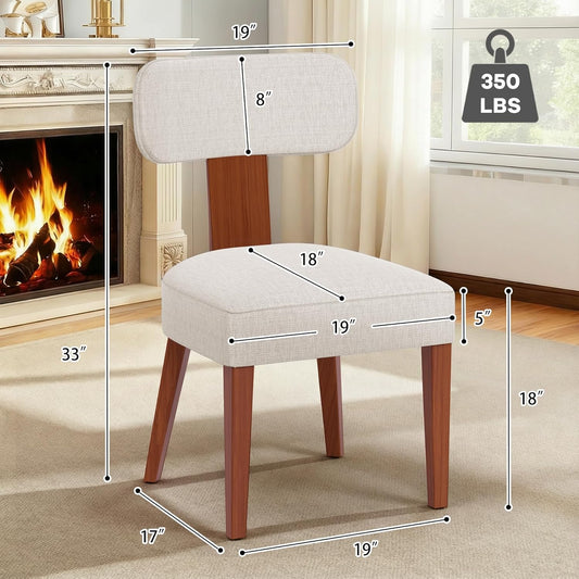 Mid Century Modern Dining Chairs Set of 4, Upholstered Dining Room Chairs with Curved Back, Linen Fabric Kitchen Chairs with Solid Wood Leg, Accent Chairs for Dining Room Kitchen, Linen Beige