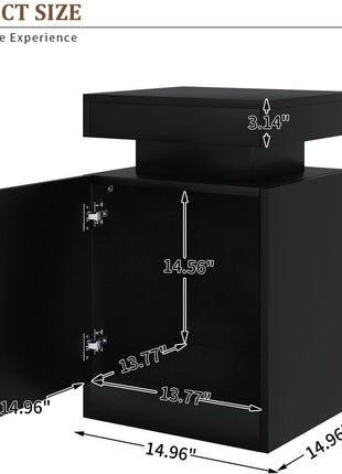 Set of 2 Black Nightstands with LED Lighting and Storage Cabinet for Bedroom