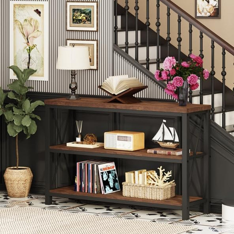 Rustic Console Table behind Couch, Industrial Entryway Table with Shelves, Farmhouse 3 Tier Sofa Tables for Living Room, Entry, Hallway (47 Inch, Rustic Oak)