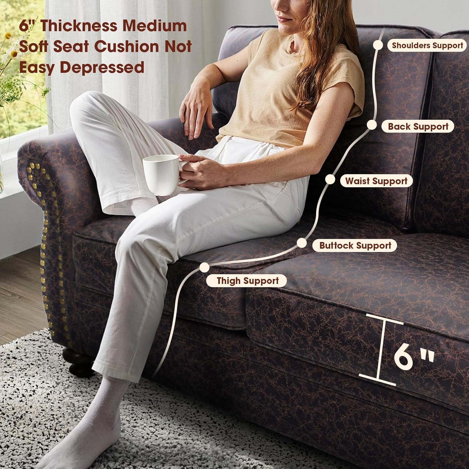 Living Room Furniture Sets,Sofa Sets and Couch Sets for Living Room,Mid-Century Vintage Sofa Couches with Rivet Design (Brown, Loveseat+3 Seater)