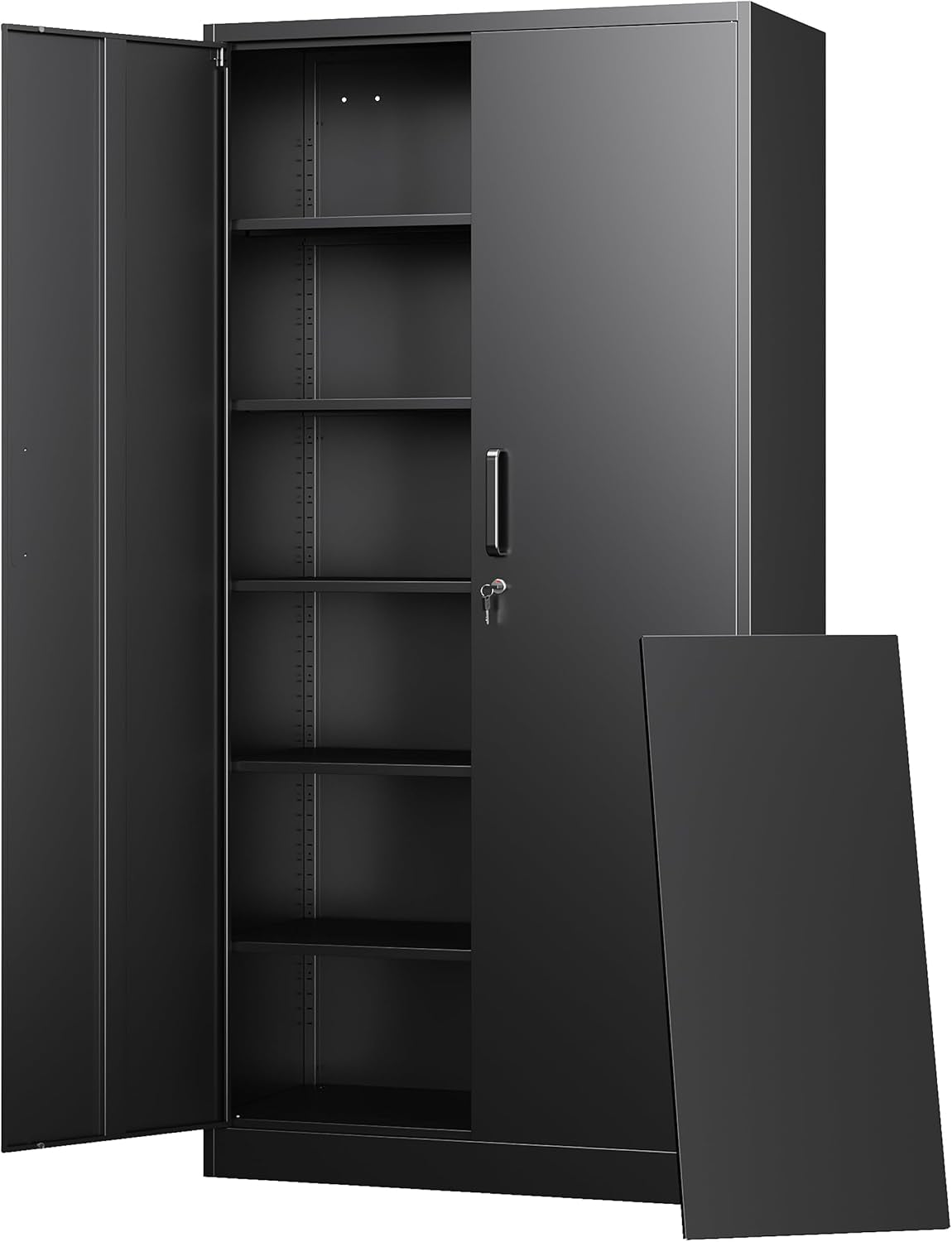 Metal Storage Cabinets with Lock Doors,Tall Locker Organizer Steel Garage Cabinets, 5 Adjustable Layers Shelves for Home, Office, Warehouse,Tool,Industrial(Black)