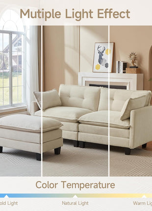 Modular L-Shaped Corduroy Sectional Sofa, 76.5" 2-Seater with Movable Ottoman, Modern Deep Seat Couch for Living Room (Beige)