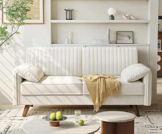 64.5" Loveseat Sofa, Chenille Loveseat Couch for Living Room, 23.2" Deep Seat Love Seat with Padded Arms, Comfy Modern Small Couches for Bedroom, Small Spaces, Dorms, Office, Beige