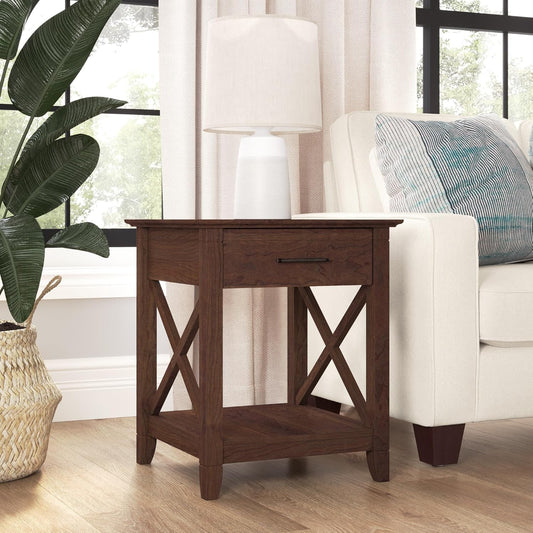 End Table with Drawer, Nightstand with Storage, Living Room and Bedroom Furniture, Key West Collection, Bing Cherry
