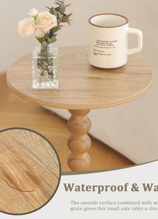 Contemporary Round Side Table for Compact Areas, Solid Wood Leg Martini Table for Living Room, Bedroom, and Office (Rustic Walnut Finish)