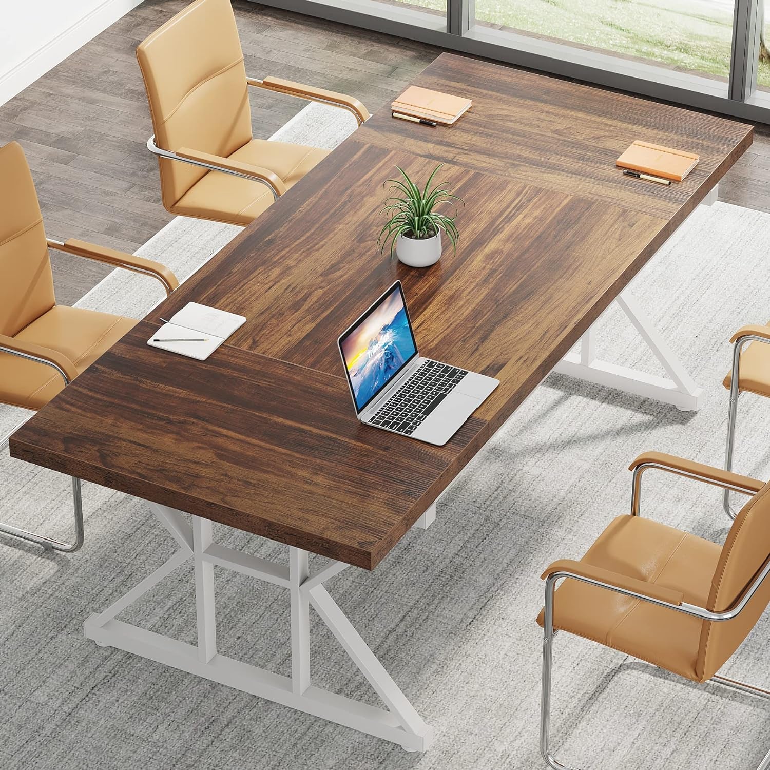 70.8-Inch Executive Desk, Large Computer Office Desk Workstation, Modern Simple Style Laptop Desk Study Writing Table Business Furniture for Home Office (Brown/White, 70.8 Inch)