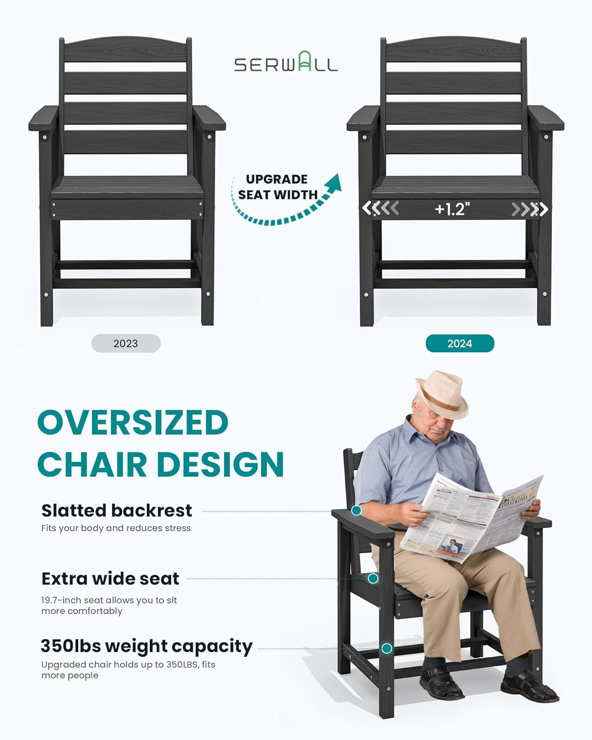 7-Piece Patio Dining Table Sets, Outdoor HDPE Dining Furniture Set with Umbrella Hole Cut-Out Table and 6 Chairs, Black