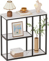Console Table, 12 Inch Narrow Entryway Table for Living Room, 31.5 Inch Modern Industrial Sofa Table with 3-Tier Storage Shelves for Corridor, Hallway, White Marble