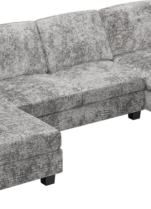 Stylish U-Shaped Convertible Sectional Sofa with Double Chaise and Memory Foam in Chic Grey, Perfect for Cozy Gatherings