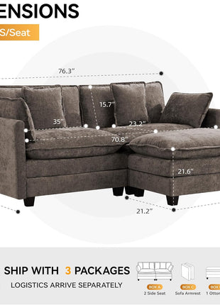 76'' Modular Chenille Deep Seat Loveseat Sofa with Movable Ottoman - Elegant Design for Small Spaces