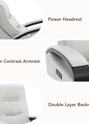 Genuine Leather Power Swivel Glider Rocker Recliner Chair, FSC Certified Mid-Century Modern Design with Adjustable Power Headrest for Nursery and Living Room, Creamy Grey