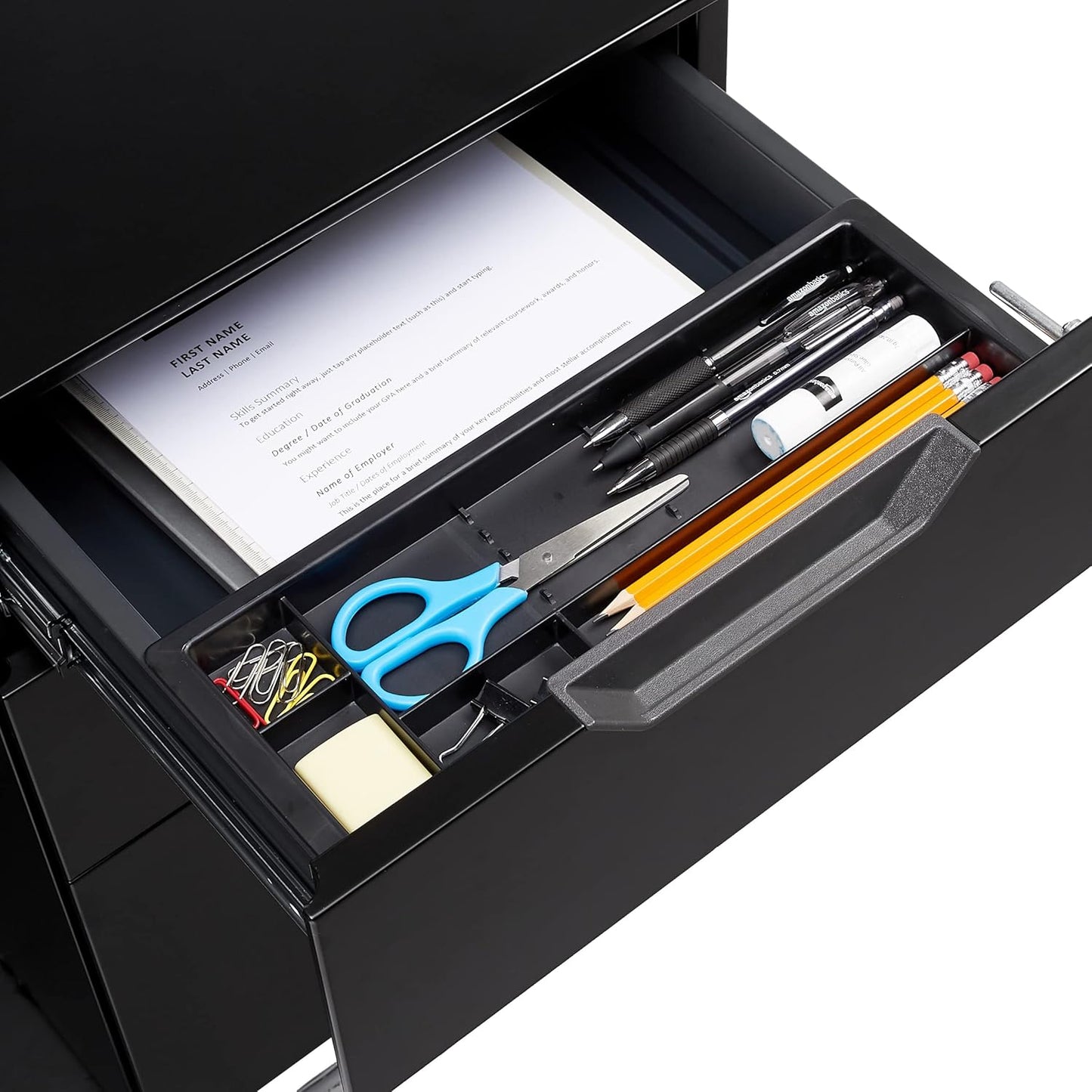 Mobile File Cabinet, Black, 20.71" D X 15.51" W X 24.29" H | with Lock, 3 Drawer