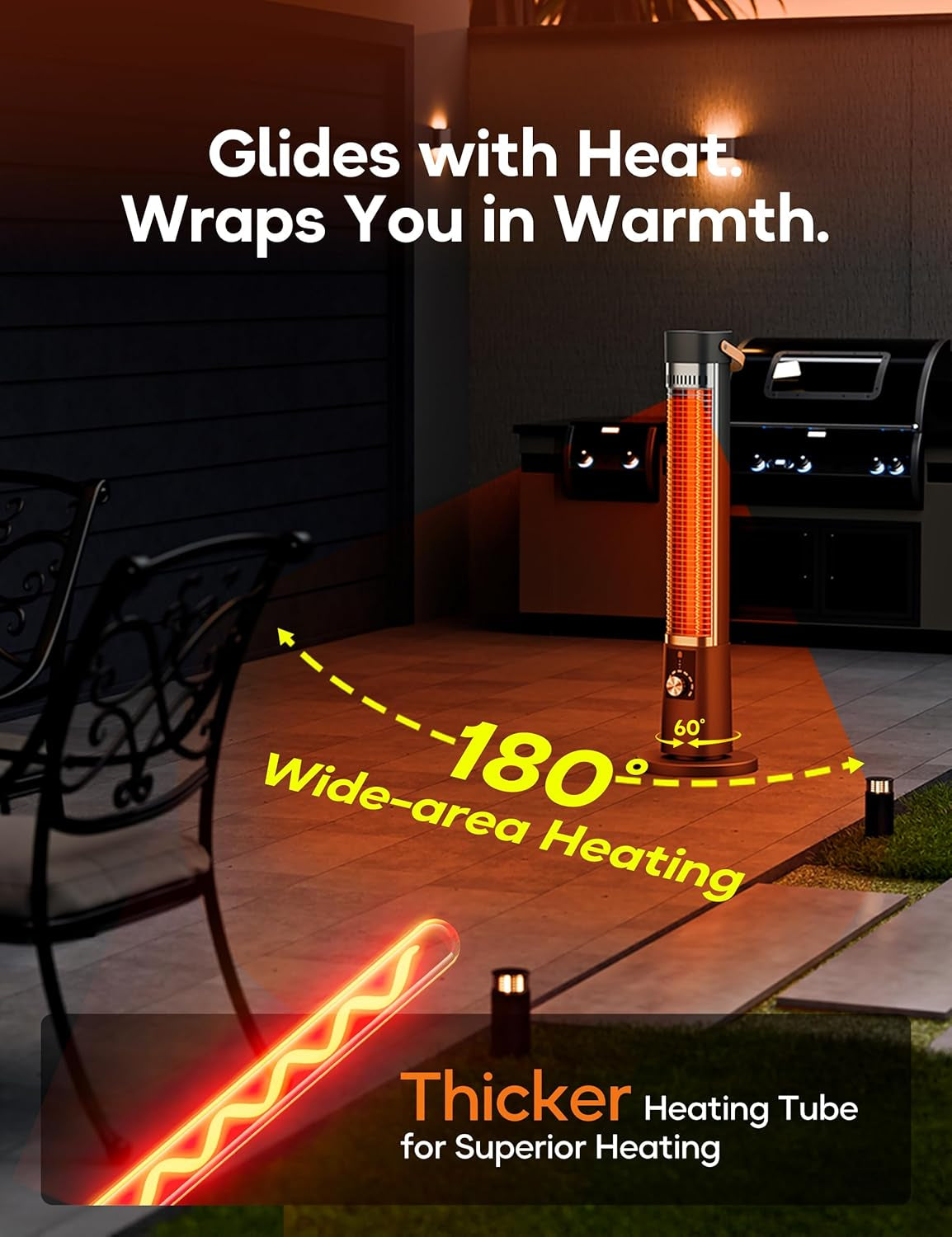 Patio Heater for Outdoor Use, Infrared Electric Outdoor Heater, 1500W Instant Heating, 60-Degree Oscillation, 9 Heat Levels, 9H Timer, Remote, for Garage, Backyard, Large Room, Indoor, 32.2”, Jet