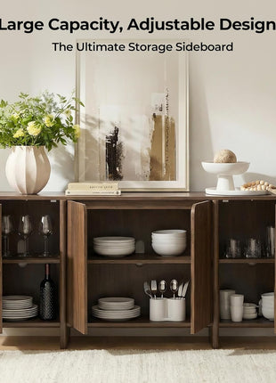 66-Inch Contemporary Sideboard Buffet Cabinet with Storage, 4 Doors and Adjustable Shelves, Perfect for Living Room, Kitchen, Hallway, and Bar, Walnut Finish