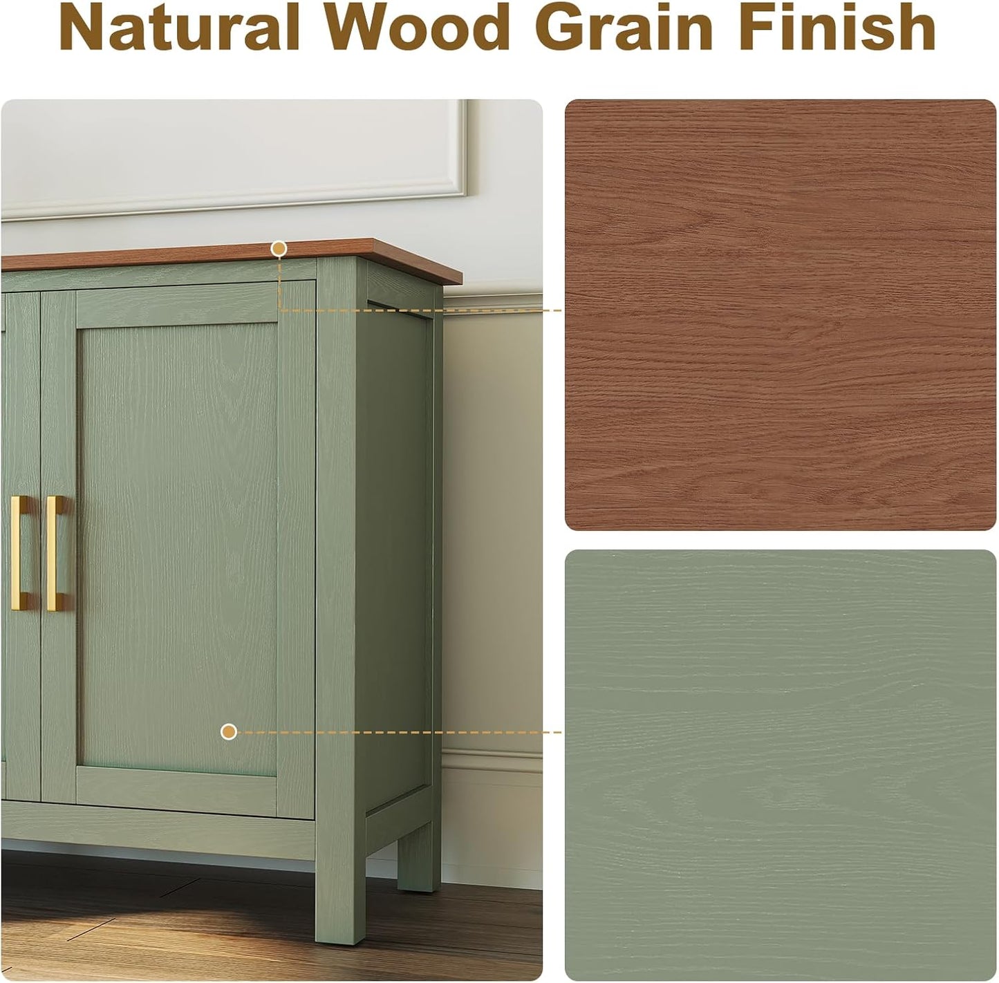 Large Sideboard Buffet Cabinet with Storage, 60" Accent Cabinet Modern Buffet Table with Adjustable Shelf, Credenza Green Storage Cabinet for Dining Room, Living Room, Kitchen, Entryway