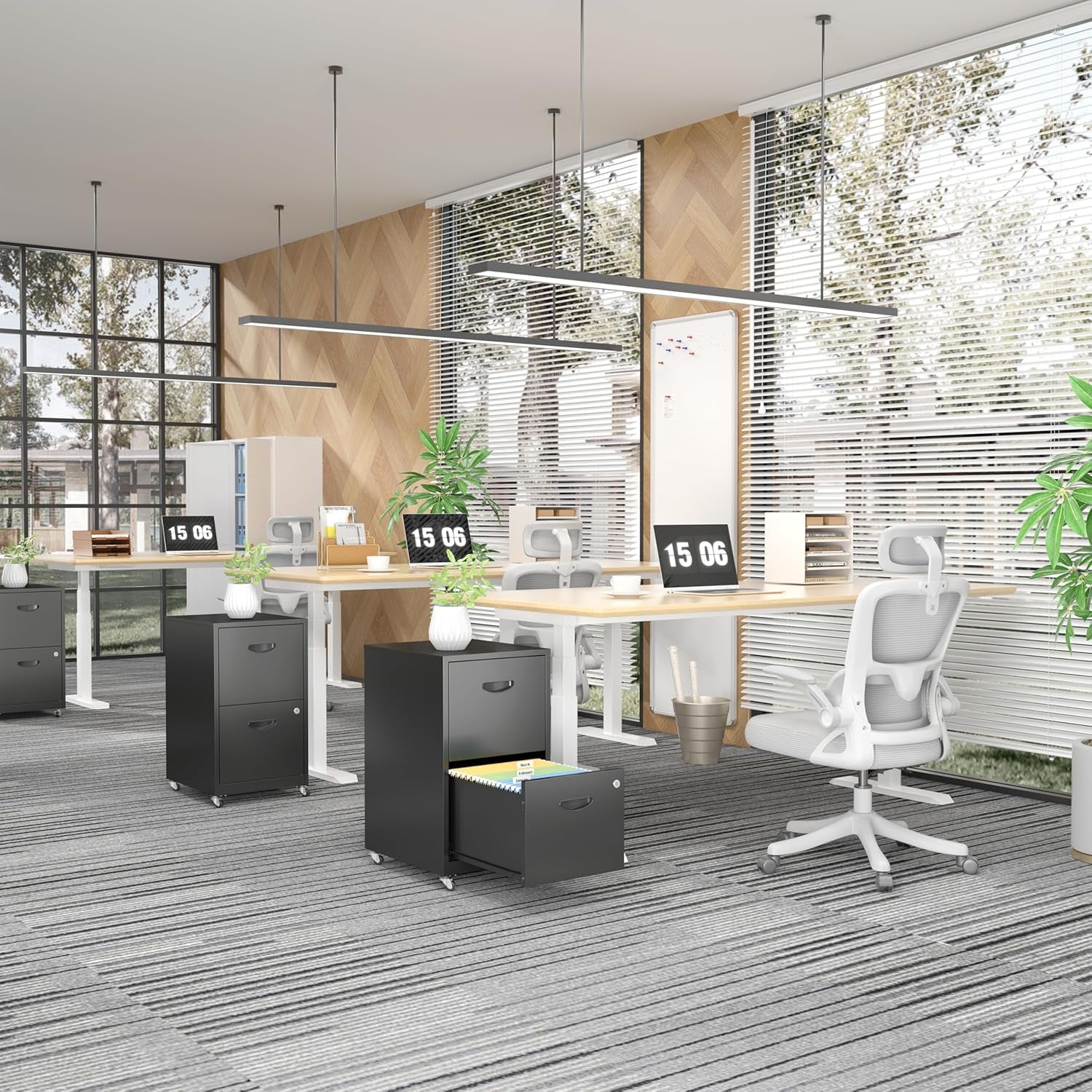 2 Drawer File Cabinet with Lock，Black Rolling File Cabinet for Home Office, Metal Small Mobile Filing Cabinets on Wheels for Hanging Letter