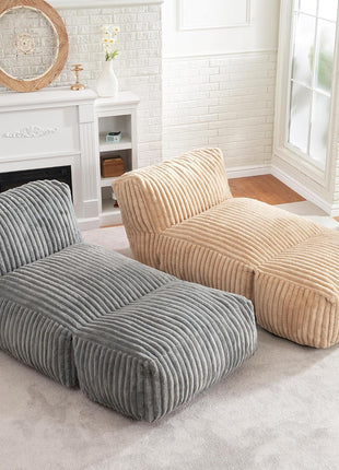 Large Bean Bag Lounger Chair for Adults with Memory Foam Filling - Ideal for Living Room, Bedroom, or Balcony (Stripe Grey)