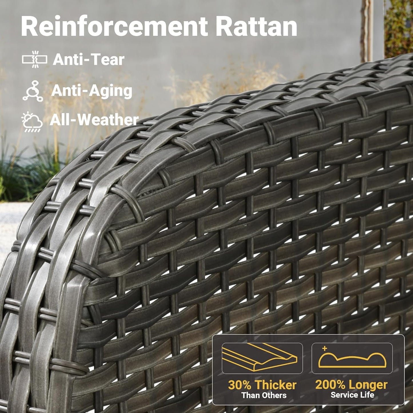 4 Pieces Patio Furniture Set, Outdoor Wicker Sofa with Coffee Table, Chairs, All Weather High Back Rattan Loveseat Couch with Comfy Cushions, Denim Blue