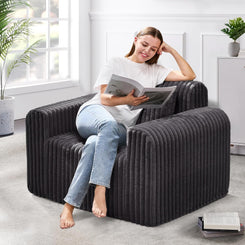 Single Sofa Foam Couch Sofa for Small Spaces Comfy Sofas with Removable Cover Furry Couch with Pillows for Living Room, Bedroom, Apartment, Office (Dark Grey, Standard)