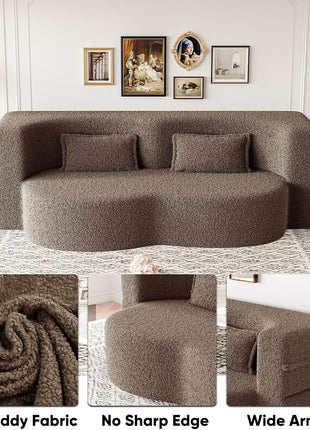 78-Inch Convertible Oversized Cloud Loveseat Sofa Bed – Minimalist Design for Living Room, Apartment, or Office – No Assembly Required (Brown)