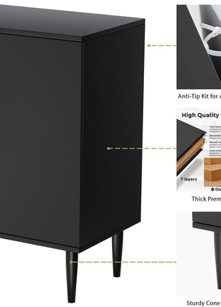 Contemporary Black Free-Standing Storage Cabinet Buffet for Living Room, Hallway, Entryway, and Dining Room