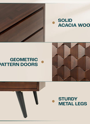 Georgina Solid Wood Sideboard with 2 Doors and 3 Drawers, 61'' Mid-Century Modern Cabinet Featuring Geometric Pattern for Kitchen, Dining, and Living Room