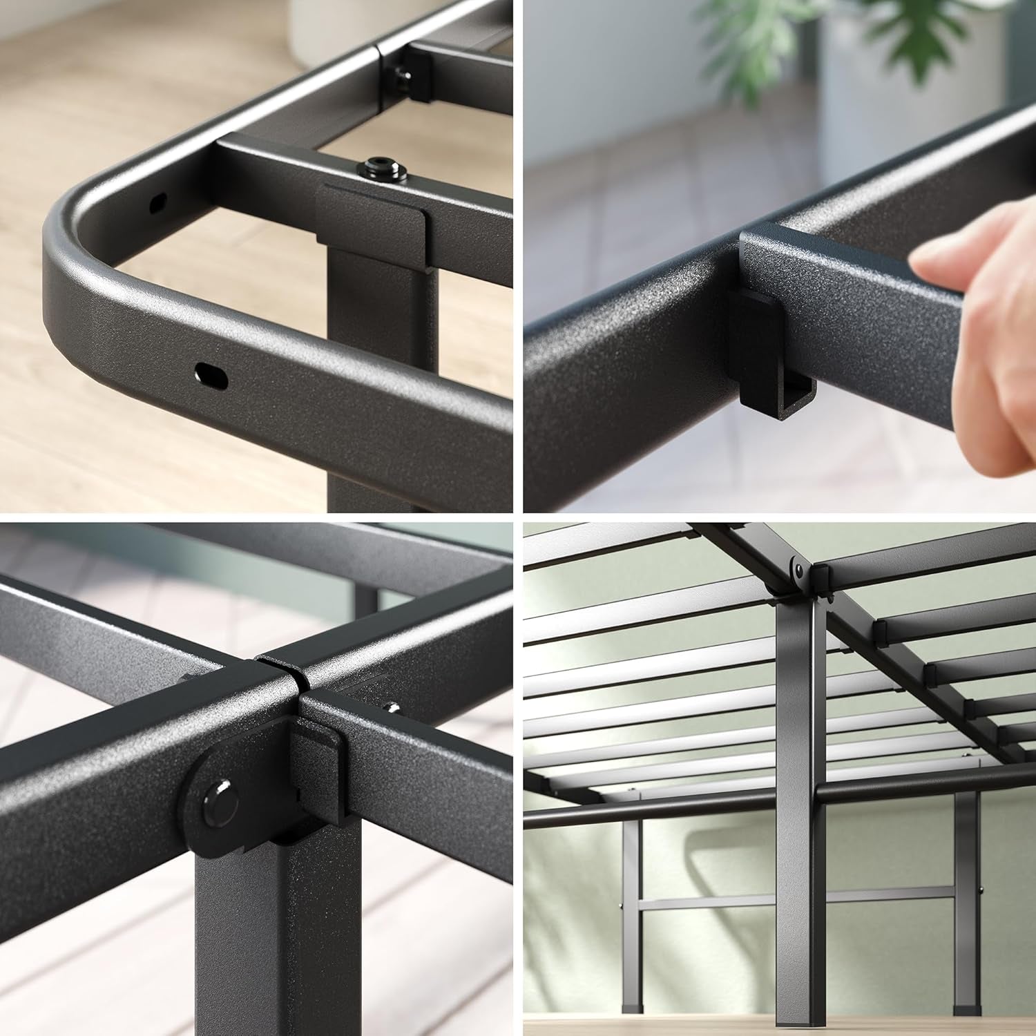 Rumi 14In Full Metal Bed Frame, Quick Assembly Smartbase® Mattress Foundation, Heavy Duty Sturdy Steel with No Box Spring Needed, Eco-Friendly Packaging, Black