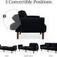 77" Mid Century Modern Velvet Loveseat Sofa, Couch, Convertible Sofa Sleeper Bed W/Real Wood, Removable Armrest - Onyx Black