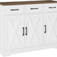 Modern Farmhouse Sideboard Buffet Cabinet, Barn Doors Buffet Storage Cabinet with Drawers and Shelves, Wood Coffee Bar with Storage for Kitchen, Dining Room, Living Room, White