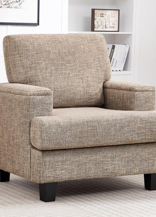 Contemporary Upholstered Accent Chair with Armrest Storage for Living Room and Bedroom, Spacious Fabric Single Sofa Chair in Yellowish Brown