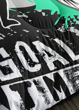 Twin Size Soccer Bedding Comforter Set with Football and Baseball Print, Sports-Themed Room Decor for Teen Boys, Gray and Black Hexagonal Pattern with Two Pillowcases.
