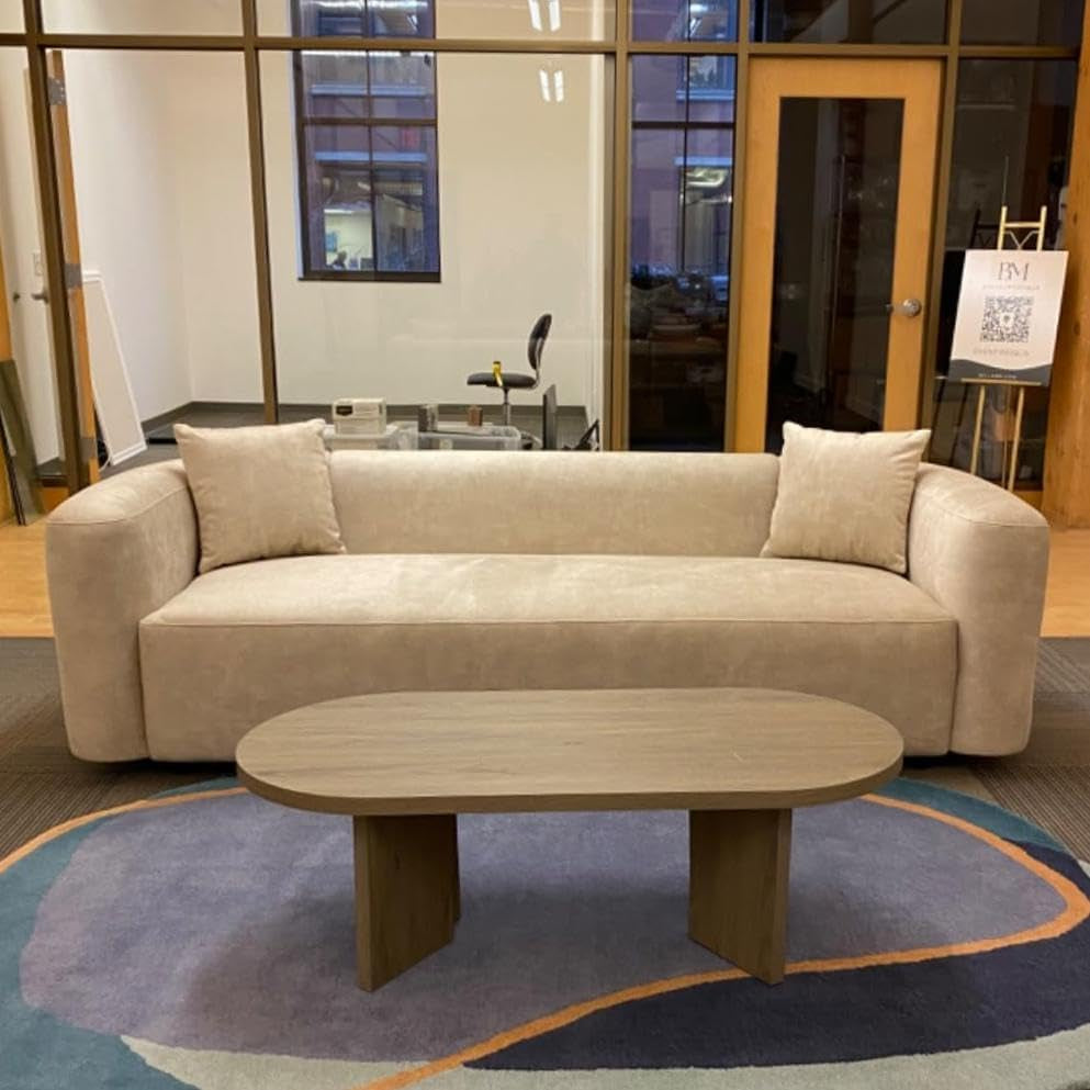 Luxury Modern Tight Curved Back Velvet Sofa, Minimalist Style Comfy Couch for Living Room Apartment, 3 Seater, Cream