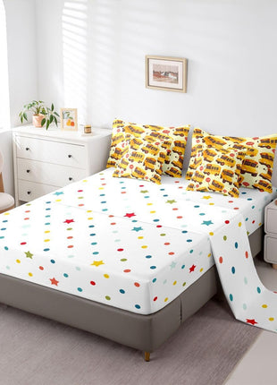School Bus Twin 7-Piece Bedding Set for Children, Cartoon Vehicle Bed in a Bag for Boys and Girls, School-Themed Comforter Set with Sheets, Yellow Transportation Bed Set