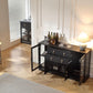 58.2'' Modern Sideboard Buffet Cabinet with Storage, Accent Coffee Bar Cabinet with 2 Glass Doors,Sideboard Credenza with Two Drawers and Adjustable Shelves,Black