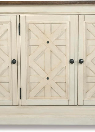 Bolanburg French Country Dining Room Server by Signature Design by Ashley, Featuring 3 Doors and 2 Adjustable Shelves, Wood Construction, Dimensions: 57.88" W x 18.13" D x 36" H, Elegant Two-Tone White and Brown Finish
