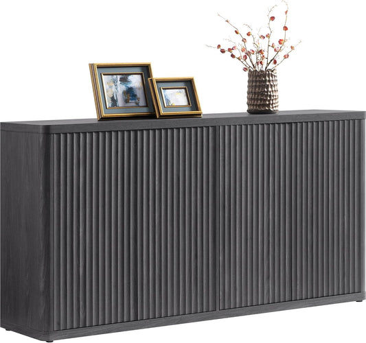 Buffet Cabinet with Storage Accent Sideboard with 4 Doors 66.3" Wide Fluted Credenza Modern Buffet Table Media Console Cabinet Entryway Cabinets for Living Room Kitchen Dining Room Hallway